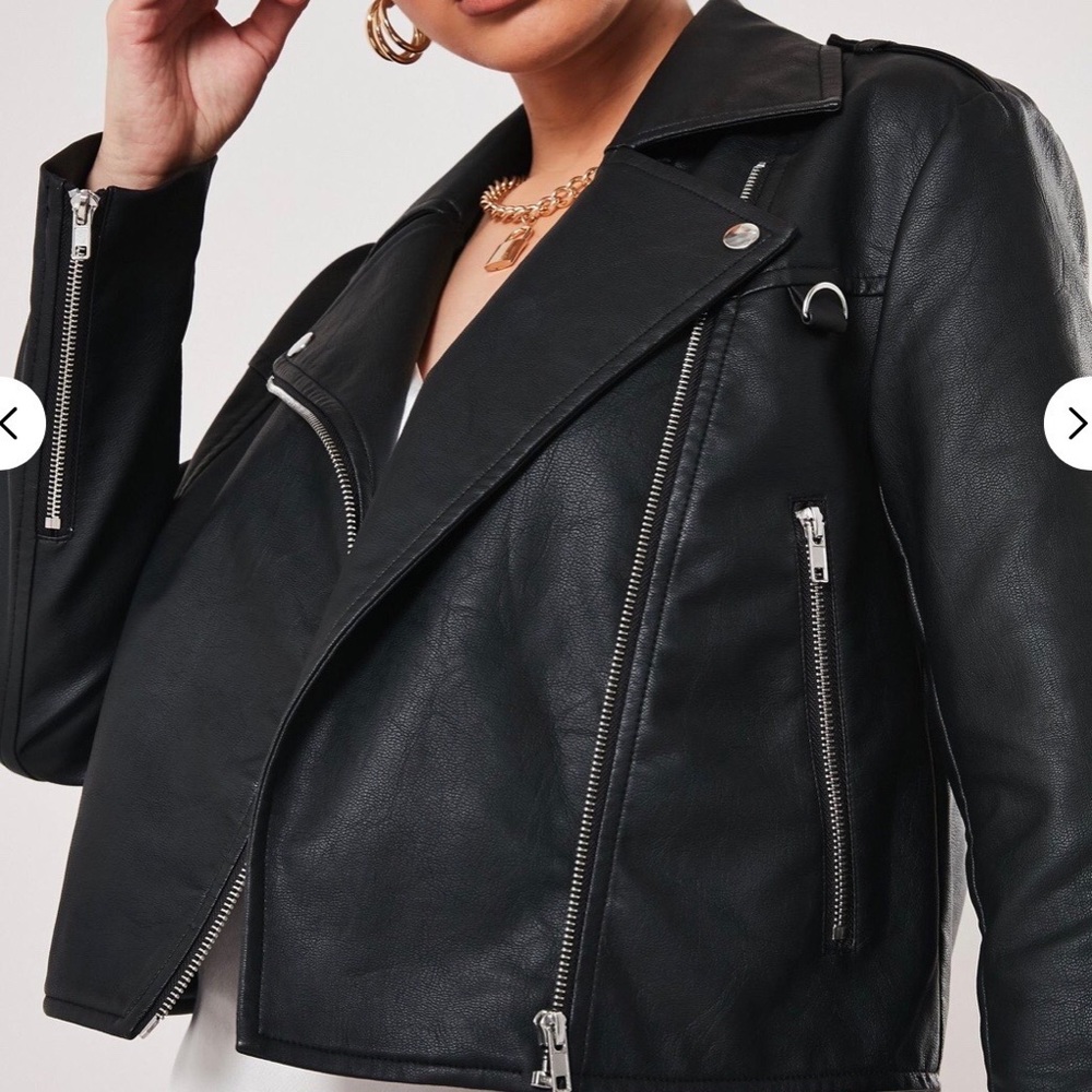 ‘Black ultimate boxy faux leather biker jacket’